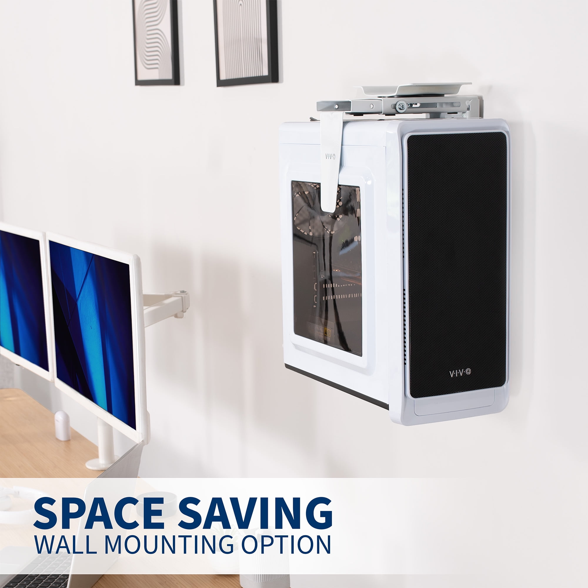 VIVO White Under-Desk and Wall PC Mount, Computer Case Holder with 135 Swivel