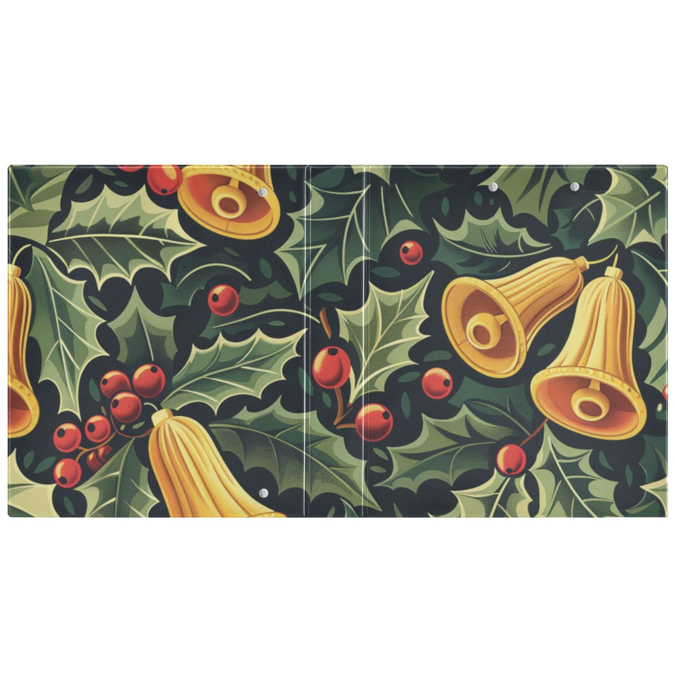Holly Berries Christmas Bells 3 Ring Binders 1.5 inch Hardcover File Folders with Interior Pockets A4 Size Organizer for School Office Hospital