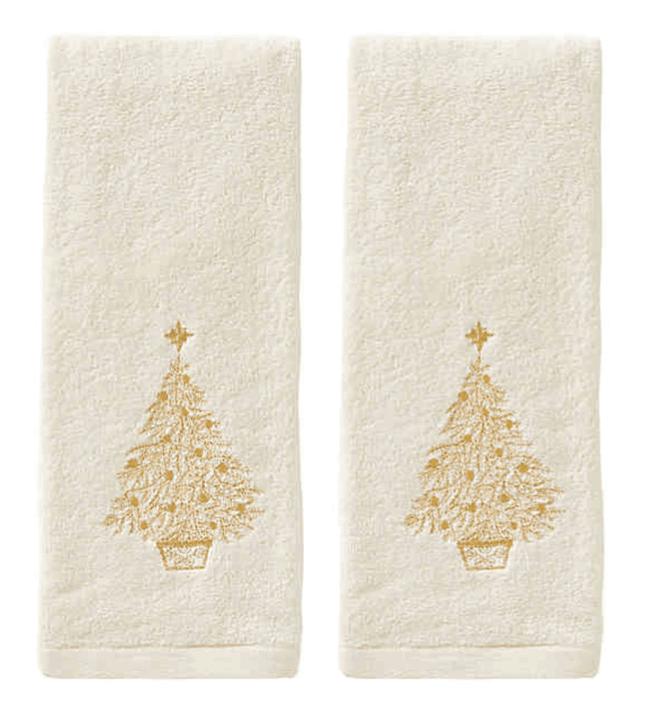 Northeast Home Goods Gold Glimmer Christmas Tree Embroidered Cotton