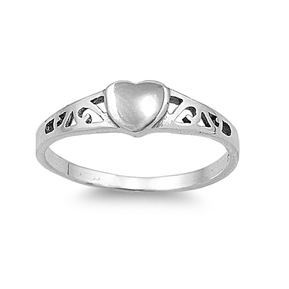 925 Sterling Silver Filigree Hearty Heart Petite Rings Size 3