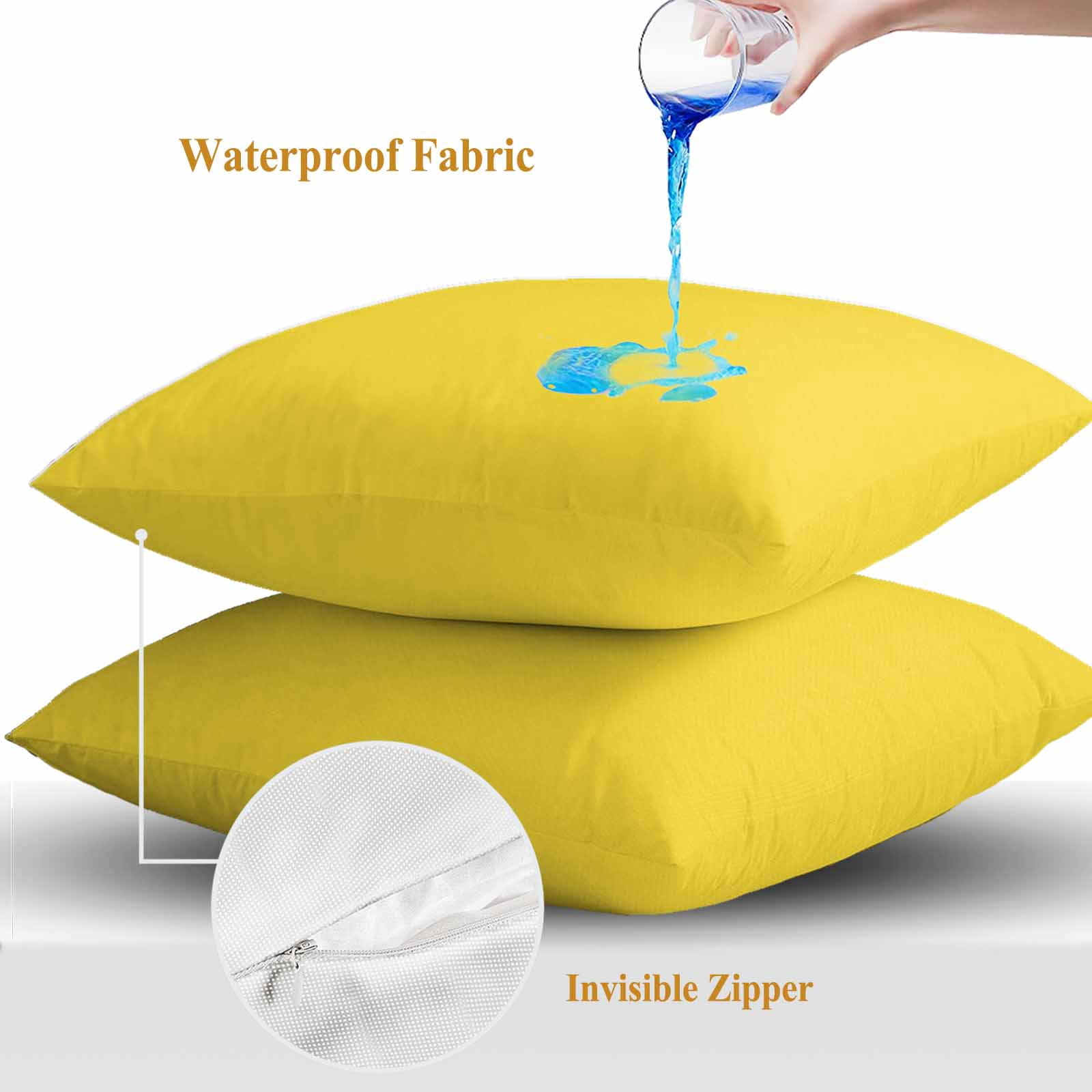 Lemon Yellow Throw Pillow Covers 16x16 Inch Set of 2, Farmhouse Solid Yellow Color Modern Art Waterproof Outdoor Pillow Covers, Decorative Cushion Pillowcases for Couch, Sofa, Bed, Garden, Patio