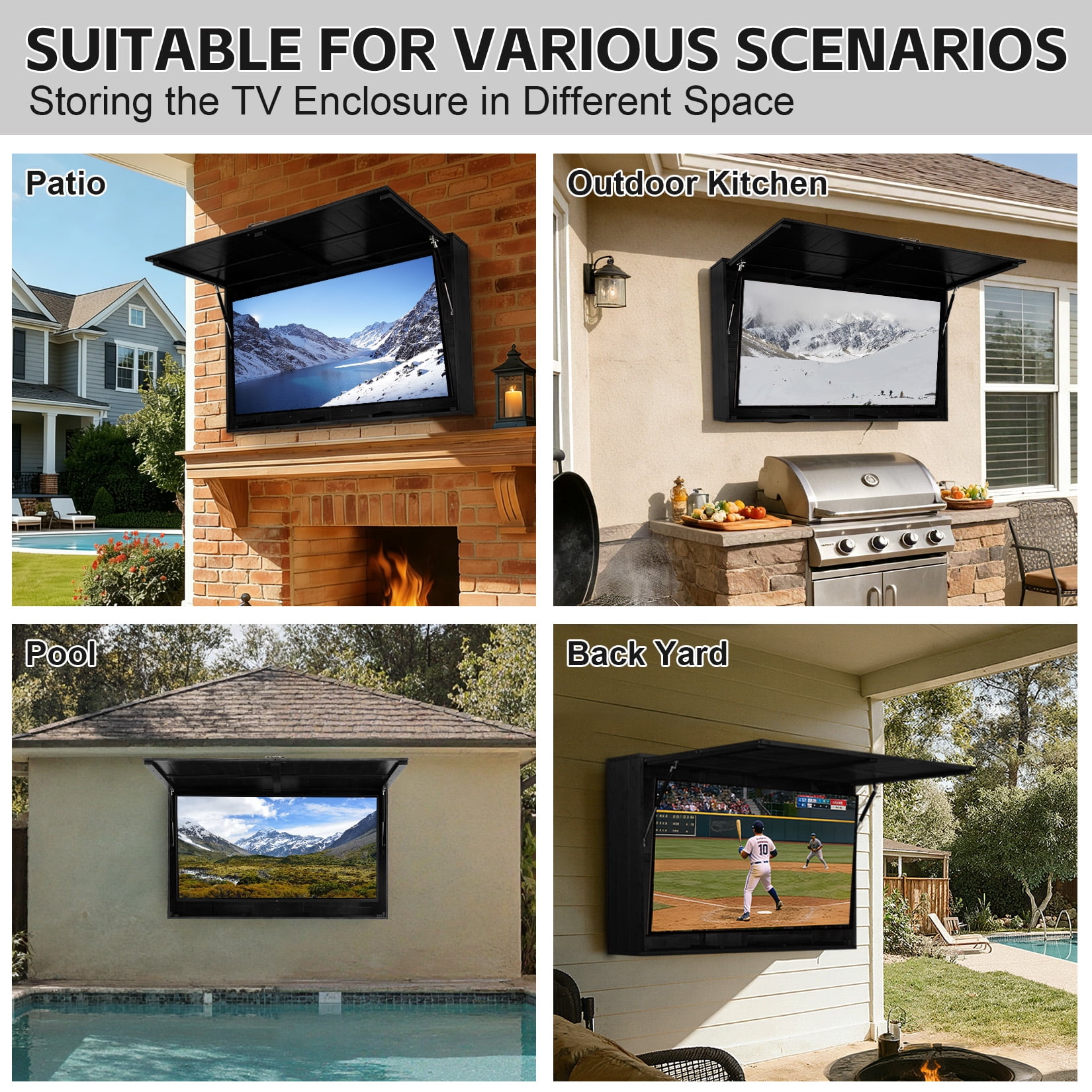 Outdoor TV Hard Cover, Solid Wood Weatherproof TV Enclosure w/ Wall Mounting Bracket , 600D Oxford Outdoor TV Cover (Fits 32-55 Inches), Black