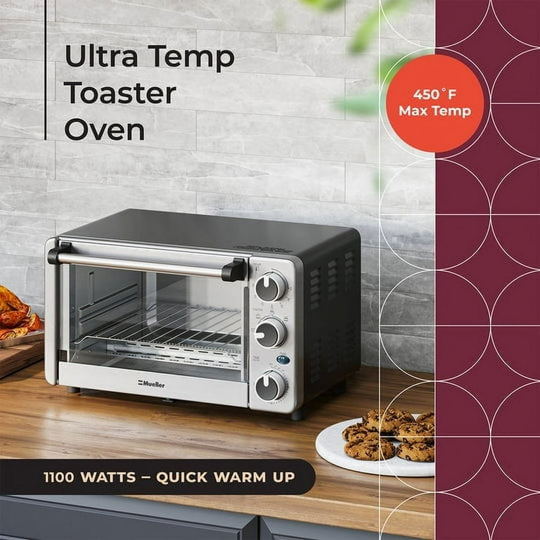  Mueller Toaster Oven with 30 Minute Timer - Toast - Bake -  Broiler Settings, Stainless Steel, Natural Convection, Fits 9 inch Pizza, 4  Slice Toaster, 1100 W : Home & Kitchen