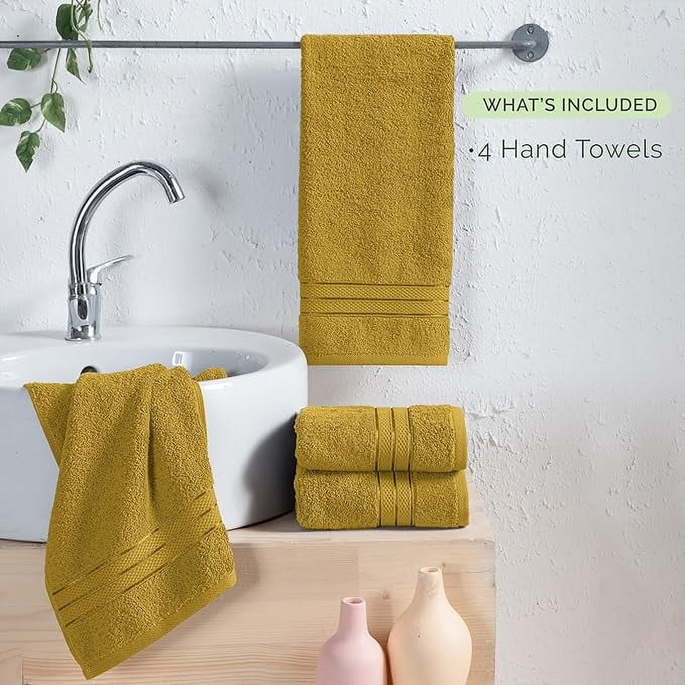 Elegant Comfort Turkish Cotton Hand Towel Set, 4-Pack, 16" x 28", Highly Absorbent - Soft Bathroom Towels, Gold
