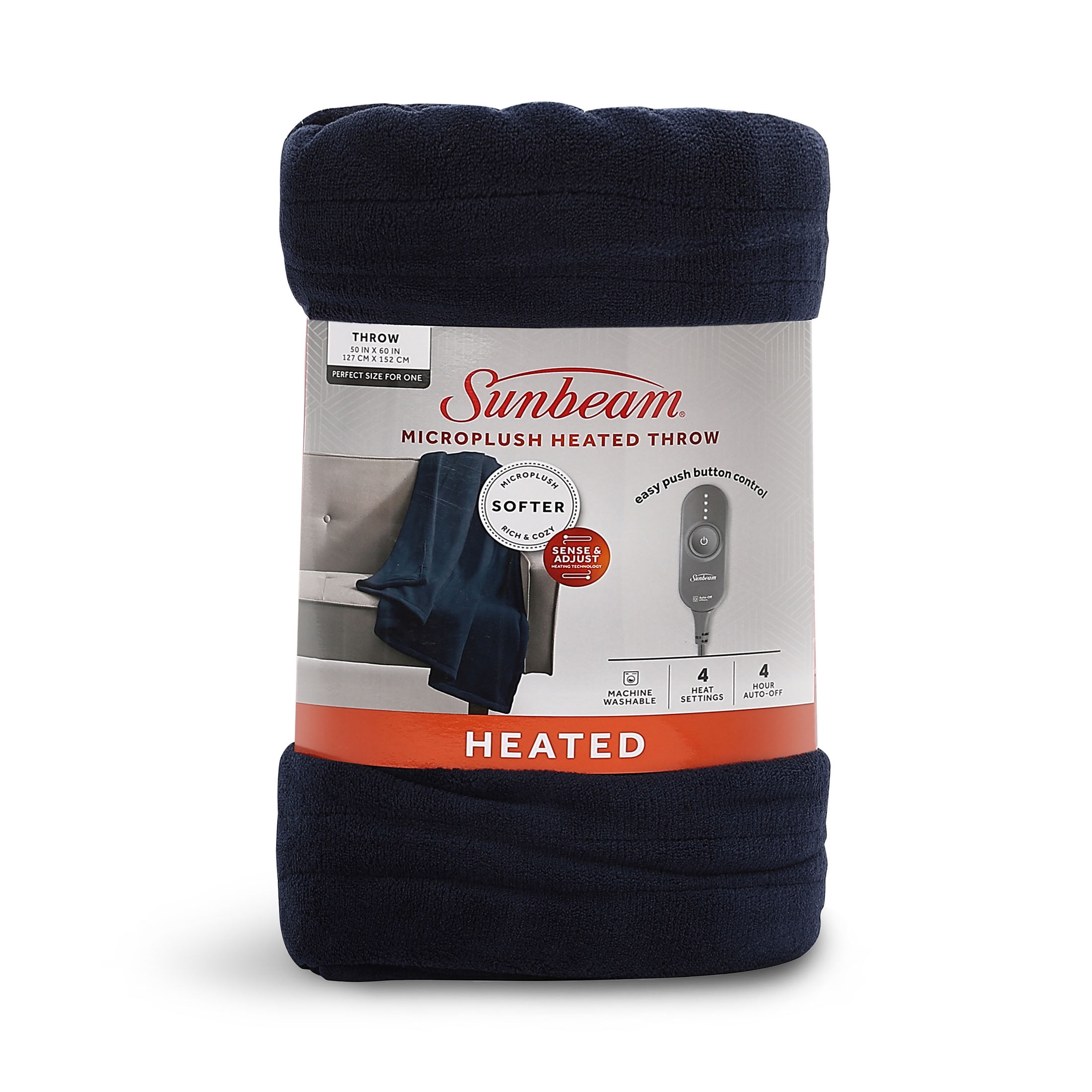 Sunbeam Microplush Electric Heated Throw Blanket Poseidon Blue