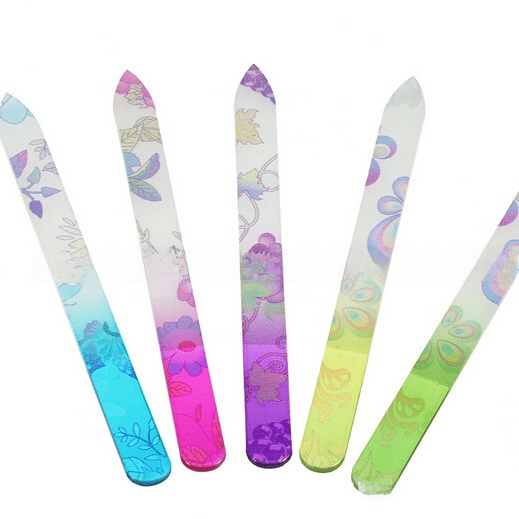 Lima de vidrio impresa mediana, lima de vidrio impresa a color de 14 cm, lima de vidrio revestida para uñas