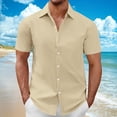 thumbnail image 2 of Ecqkame Men's Button Down Shirt Short Sleeve Turndown Solid Color Casual Breathable Tops Summer Business Dress Shirt Khaki XL, 2 of 6