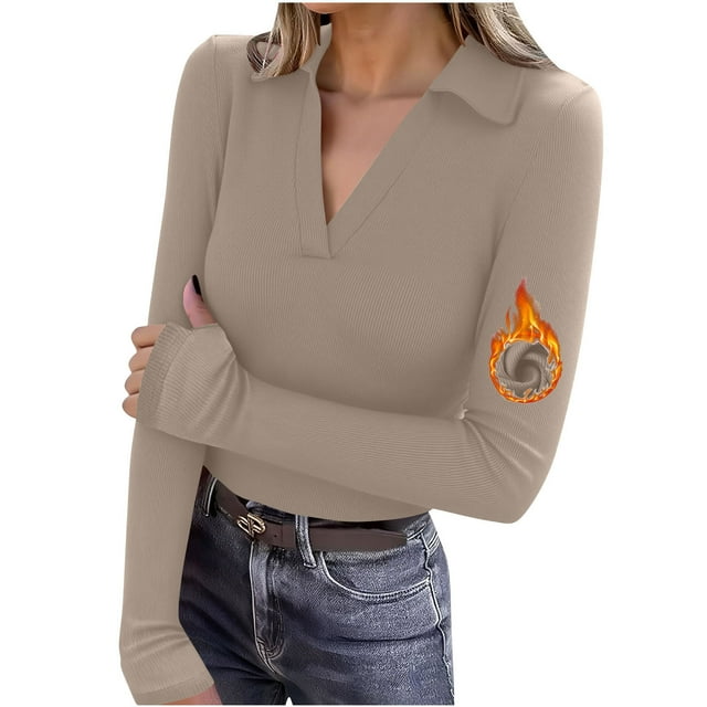 Ounisa Womens Long Sleeve Stretch Crewneck Ribbed T-Shirt Fitted Casual Basic Tops