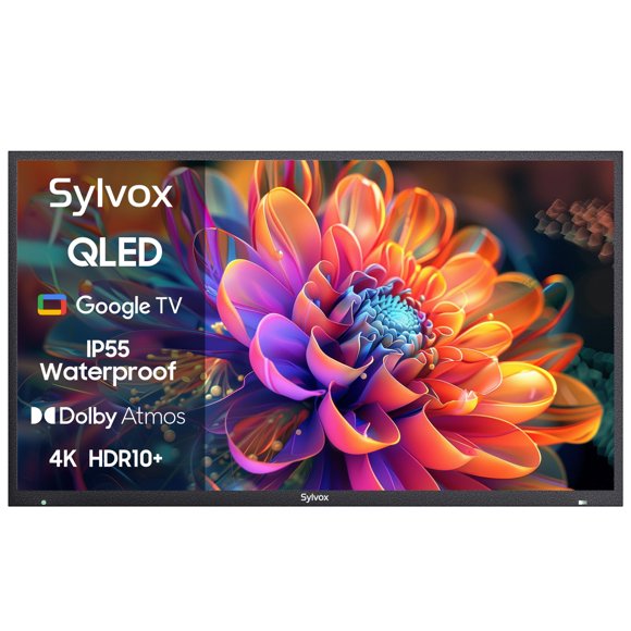 SYLVOX Outdoor TV, 43'' QLED TV, 4K UHD Smart TV, 1000nits High Brightness Google TV with Dolby Atmos, Support Google Assistant, Chromecast, Waterproof TV for Partial Sun (Deck Pro QLED 2.0)