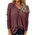 thumbnail image 2 of Idoravan Long Sleeve Shirts for Women Fashion Women Long Sleeve V-Neck Pullover Solid Color Casual Blouse Tops, 2 of 8