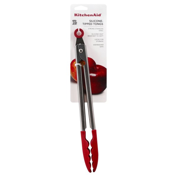 KitchenAid 6009289 1.38 x 10.83 in. Silver & Red Silicone & Stainless Steel Tip Tongs Walmart