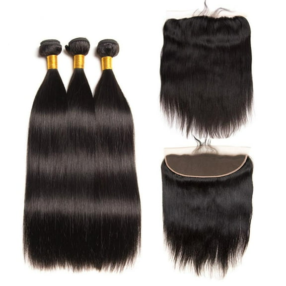 Ustar Virgin Hair 3 Bundles with 4"x13" Lace Frontal Straight