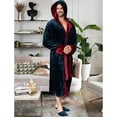 thumbnail image 3 of Lotus Linen Plush Hooded Robe for Men - Soft Fleece Bathrobe, Navy Burgundy XL/XXL, 3 of 10