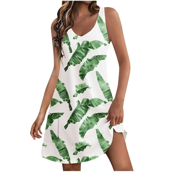 WRKEKC Casual Dresses for Women, Summer Dresses for Women, Women's Summer Floral Printing Loose V-Neck Sleeveless Sundresses Pockets Dresses