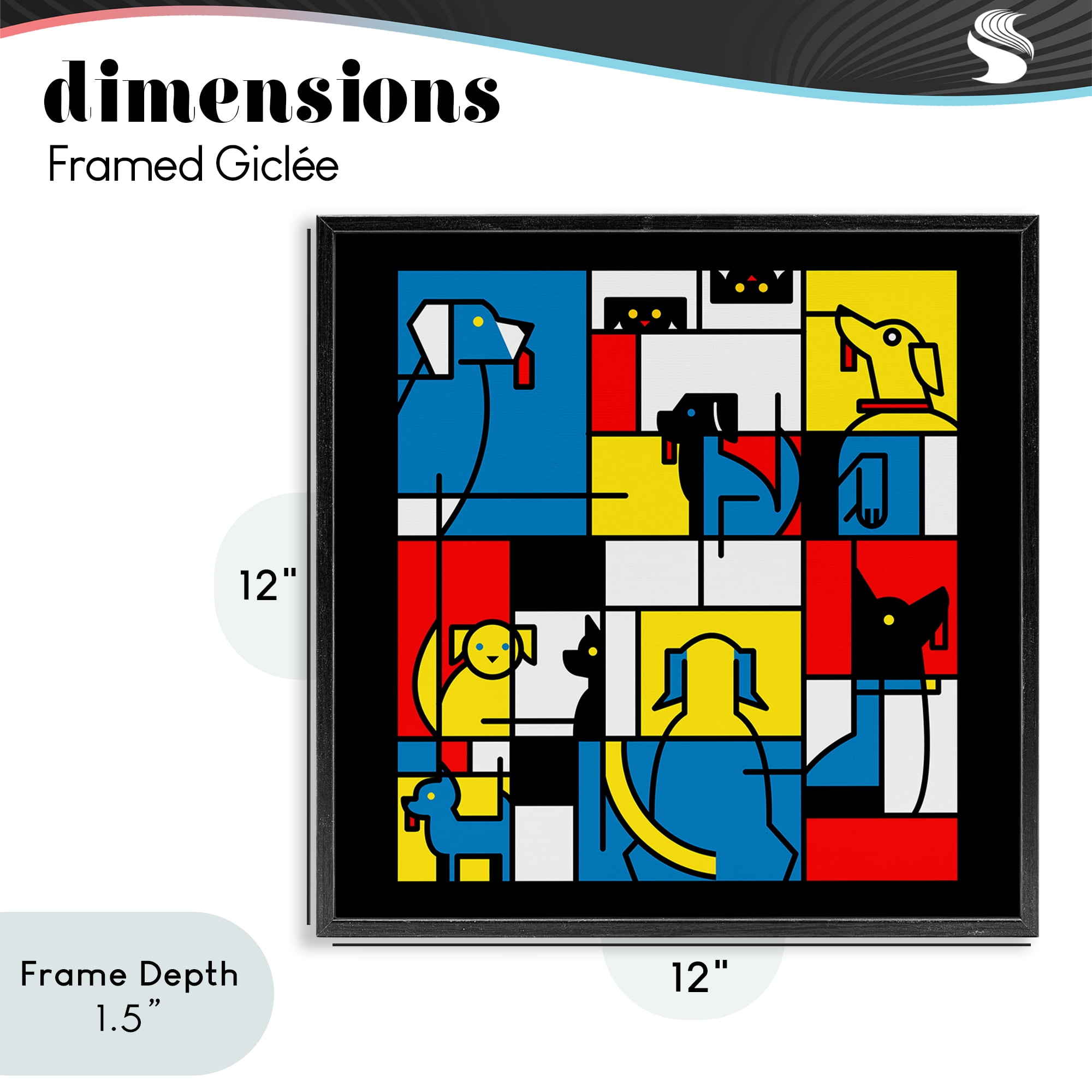 Stupell Industries Color Block Dogs Abstract Black Framed Giclee Art, design by Tobe Fonseca