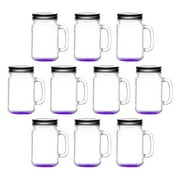 10 Libbey Handle Mason Jars with Lids Set, 16 oz. - Traditional style, Drinking, Glassware - Purple