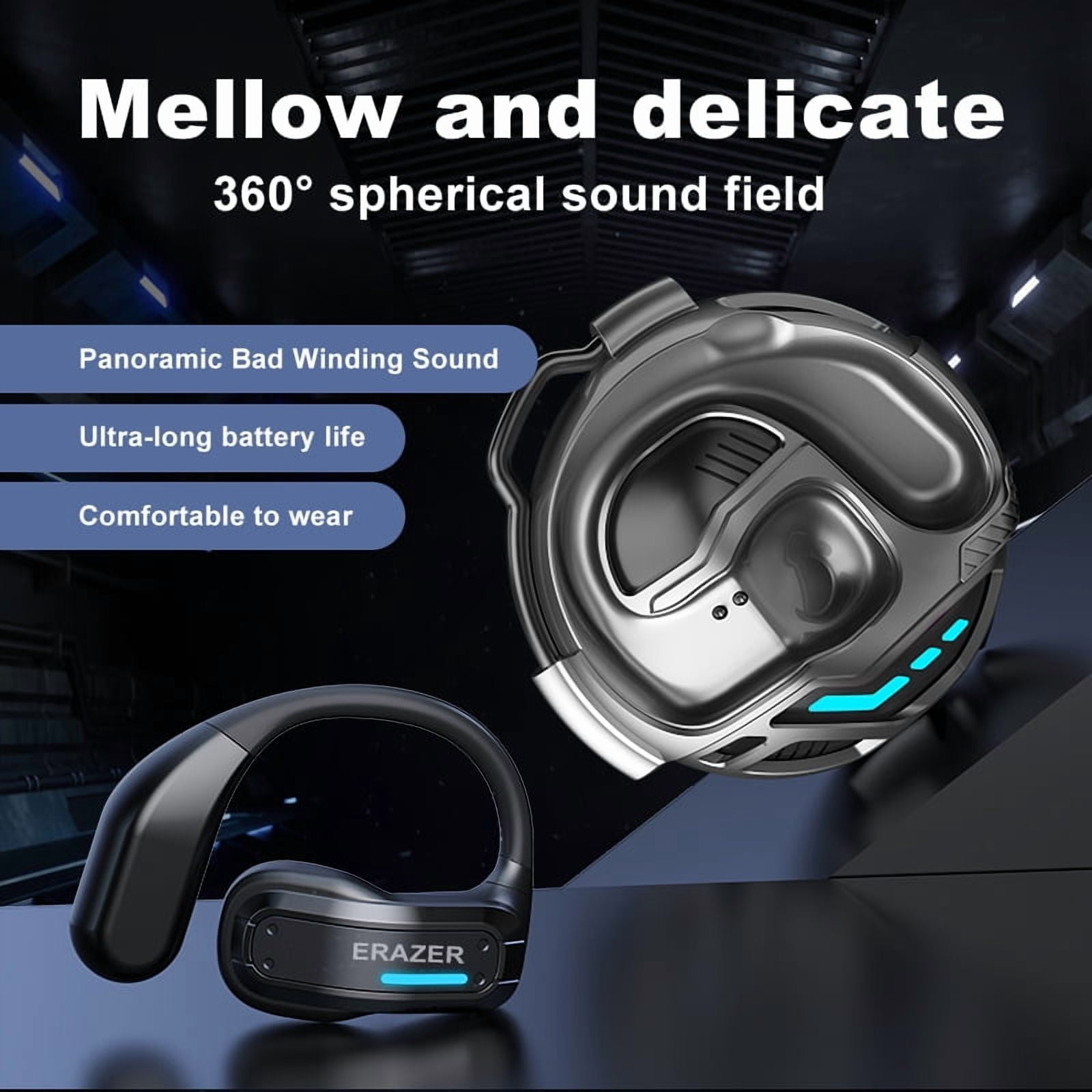 ERAZER X8 Wireless Bluetooth 5.4 Open-Ear Earbuds, AI Translator, Noise-Cancelling Headphones, 130+ Languages, 30H Playtime,Black