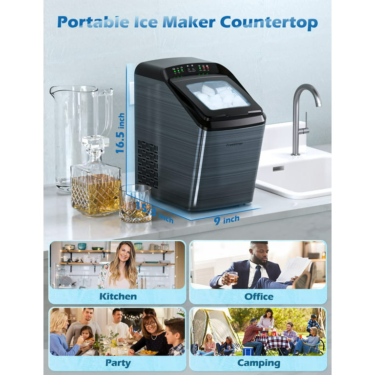Freezimer Countertop Bullet Ice Maker, Portable Ice Maker Machine Countertop  Self-Cleaning, 33Lbs in 24H, 2 Size Ice Cubes, 9 Cubes in 7-10 Mins, Black  