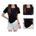 thumbnail image 3 of Camisa corta con cuello redondo para mujer,Camisa torcida para mujer,Camiseta corta para mujer,Top irregular para mujer,Valor inmejorable, 3 of 8