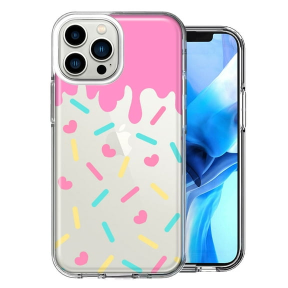 MUNDAZE Case for Apple iPhone 15 Pro Max Slim Hard Shell Soft TPU Hybrid Shockproof Heavy Duty Protective Phone Cover - Pink Drip Frosting Cute Heart Sprinkles Kawaii Cake Design