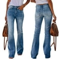 thumbnail image 7 of Douhoow Women High Waist Jeans Washed Denim Flared Pants High Waist Long Trousers, 7 of 7