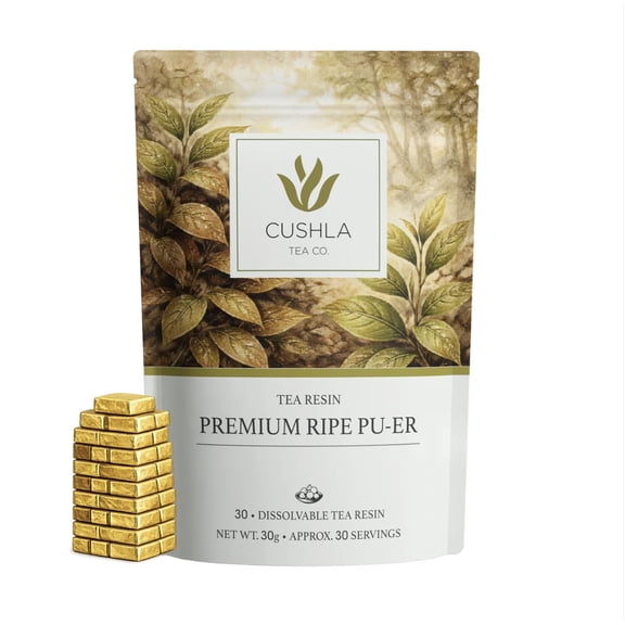 Pu-erh Shu Gold Tea Resin - Ripe Aged Puer Fermented Dark Tea from Yunnan | Premium Pu’er Tea Concentrate | 30 Individually Wrapped Pieces