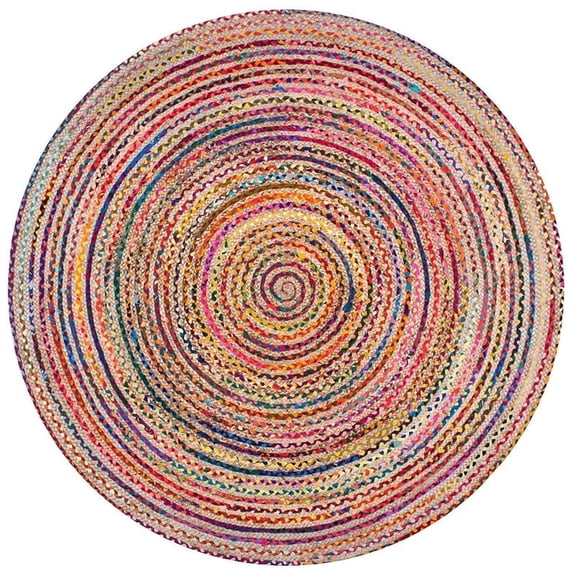 KLAVATE Handwoven Multicolor Round Braided Jute Rug – Bohemian Recycled Fabric Area Rug for Living Room, Bedroom, Entryway & Home Décor