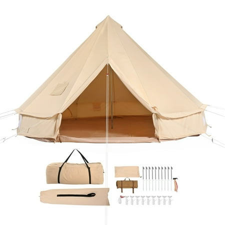 VBOLF Canvas Bell Tent 4 Seasons Yurt Tent Canvas Tent for Camping with Stove Jack Breathable Tent Holds up to 4People Family Camping Outdoor Hunting Party