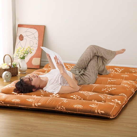 Japanese Floor Mattress, Foldable Thick Futon Mattress, Roll Up Tatami Mat for Guest Bed & Camping, Portable Sleeping Pad for Dorm & Floor Lounger