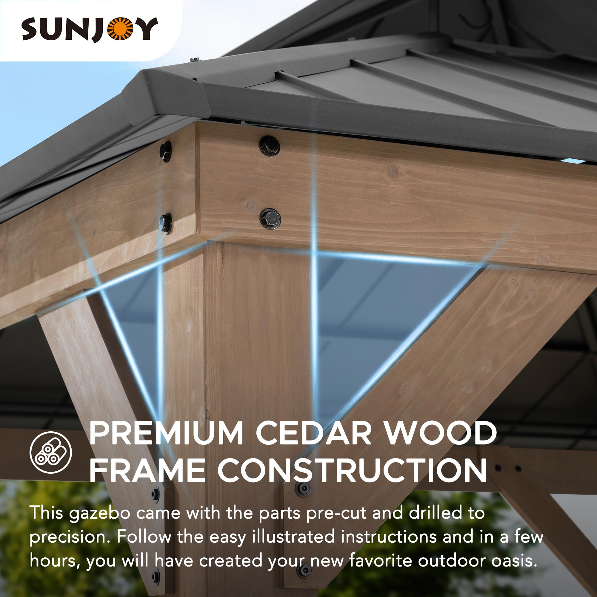 Sunjoy 11'x11' Hardtop Gazebo with Cedar Frame, 2-Tier Metal