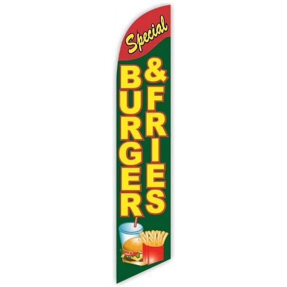 Cobb Promo Burger & Fries Special Green Advertising Feather Flag 12ft - Replacement Flag Only Without Poleset