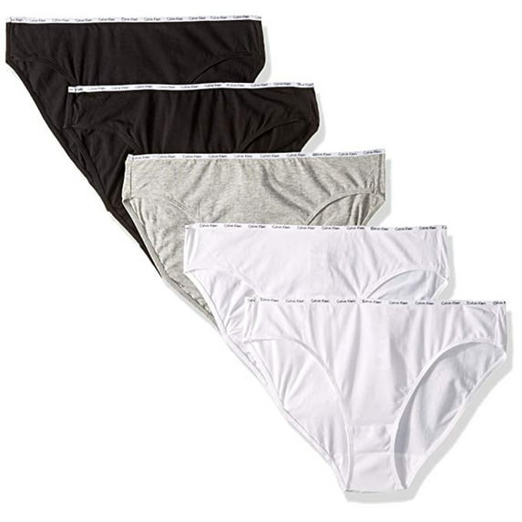Calvin Klein Womens Cotton Stretch Logo Bikini Panty 5 Pack, Black/White/Grey, M