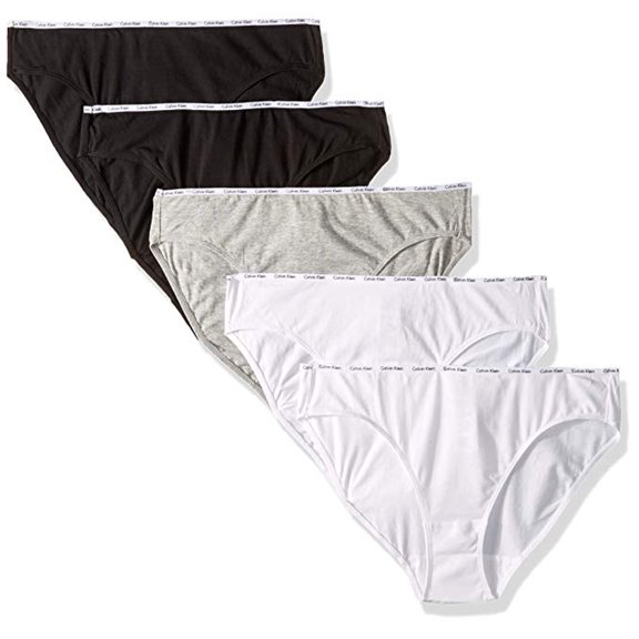 Calvin Klein Womens Cotton Stretch Logo Bikini Panty 5 Pack, Black/White/Grey, M