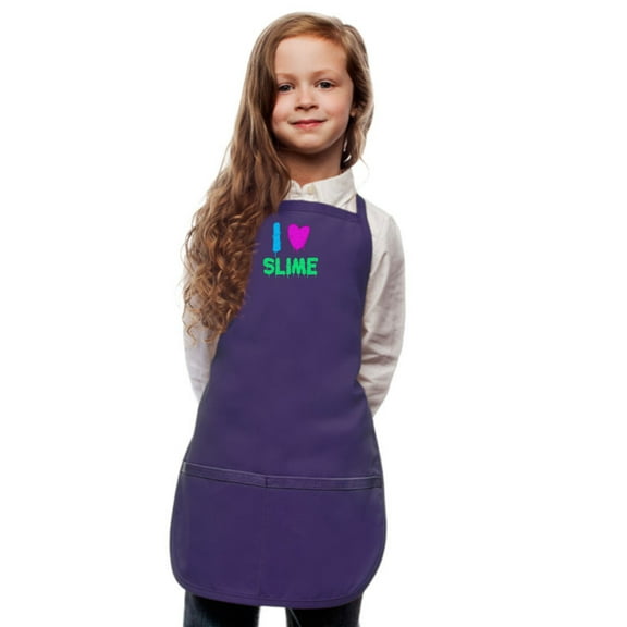 Purple Kids Art Smock Apron with I Love Slime Design by My Little Doc XL