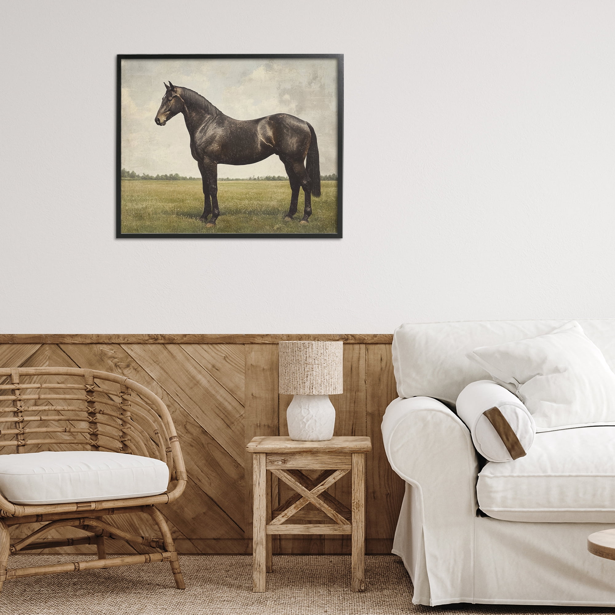Stupell Industries Espresso Horse in Pastoral Field Black Framed Giclee Art, design by Petal Prints Design