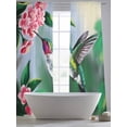 thumbnail image 6 of Green Hummingbird Semi Sheer Window Curtains 84 Inches Long, Spring Summer Pink Flower Leaf Rod Pocket Voile Silky Chiffon Curtain Light Filtering Drapes for Living Room, Kitchen, 52"x84", 2 Panels, 6 of 9