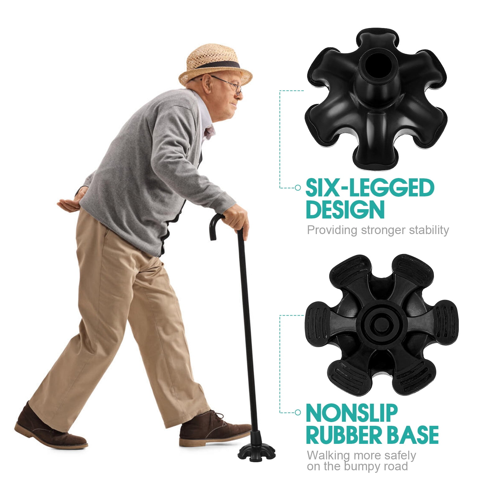 Etereauty Walking Stick Cover Sixlegged Crutch Pad Rubber Cane Pad