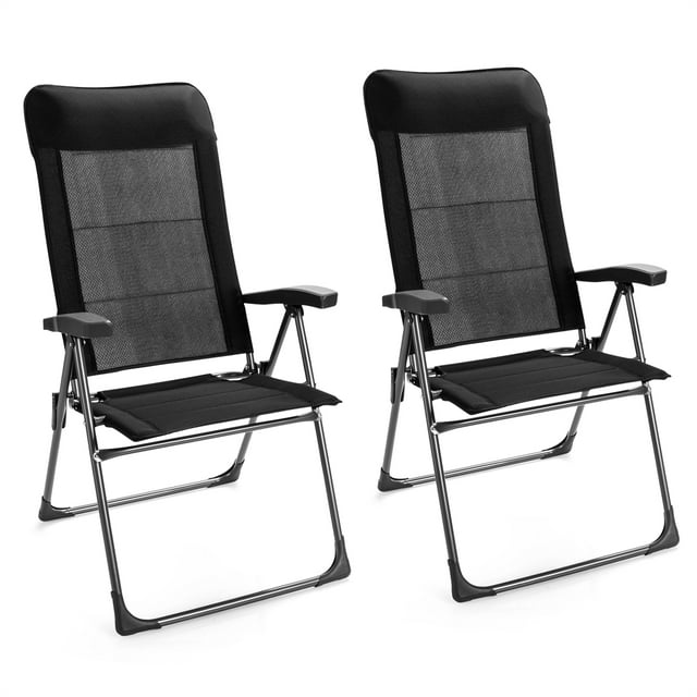 Sillas de Jardín Costway Set de 2 Plegable Respaldo Regulable Negro 72 x 62 x 116 cm