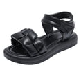 thumbnail image 2 of XIMIN Girls Open-Toe Sandals Braided Strap Adjustable Ankle Strap Smooth Synthetic Leather Upper Non-Slip Thick Sole Casual Summer Sandals (Black, 8-9 Years), 2 of 9
