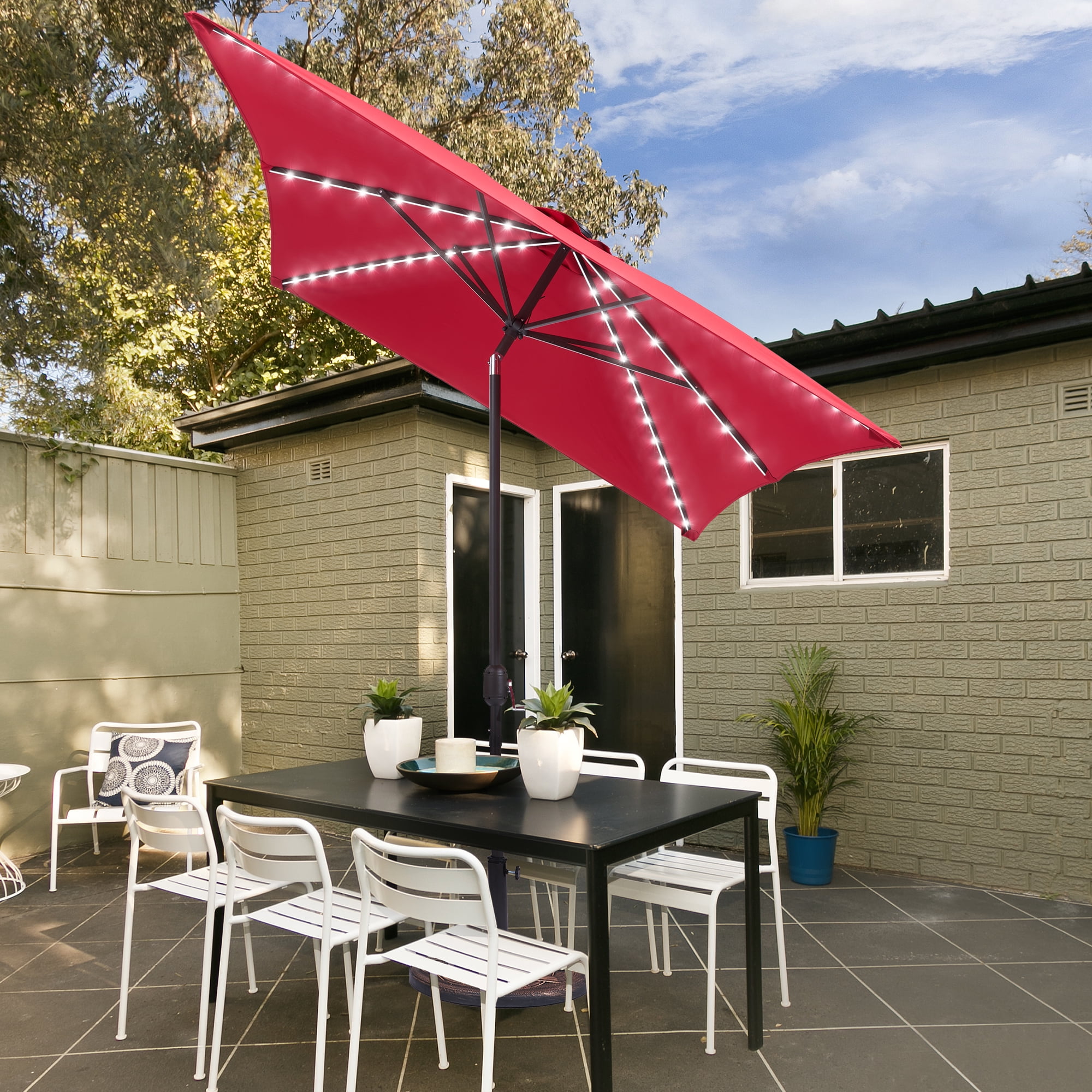 Sonerlic 10 x 7Ft LED Outdoor Patio Table Umbrellas with Aluminum Frame