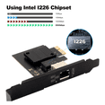 thumbnail image 5 of Tarjeta de red PCI-E a RJ45 de 2500 Mbps con chip I226, adaptador LAN PCIe RJ45 Gigabit Ethernet de 100/1000/2500 Mbps para ordenador portátil., 5 of 5