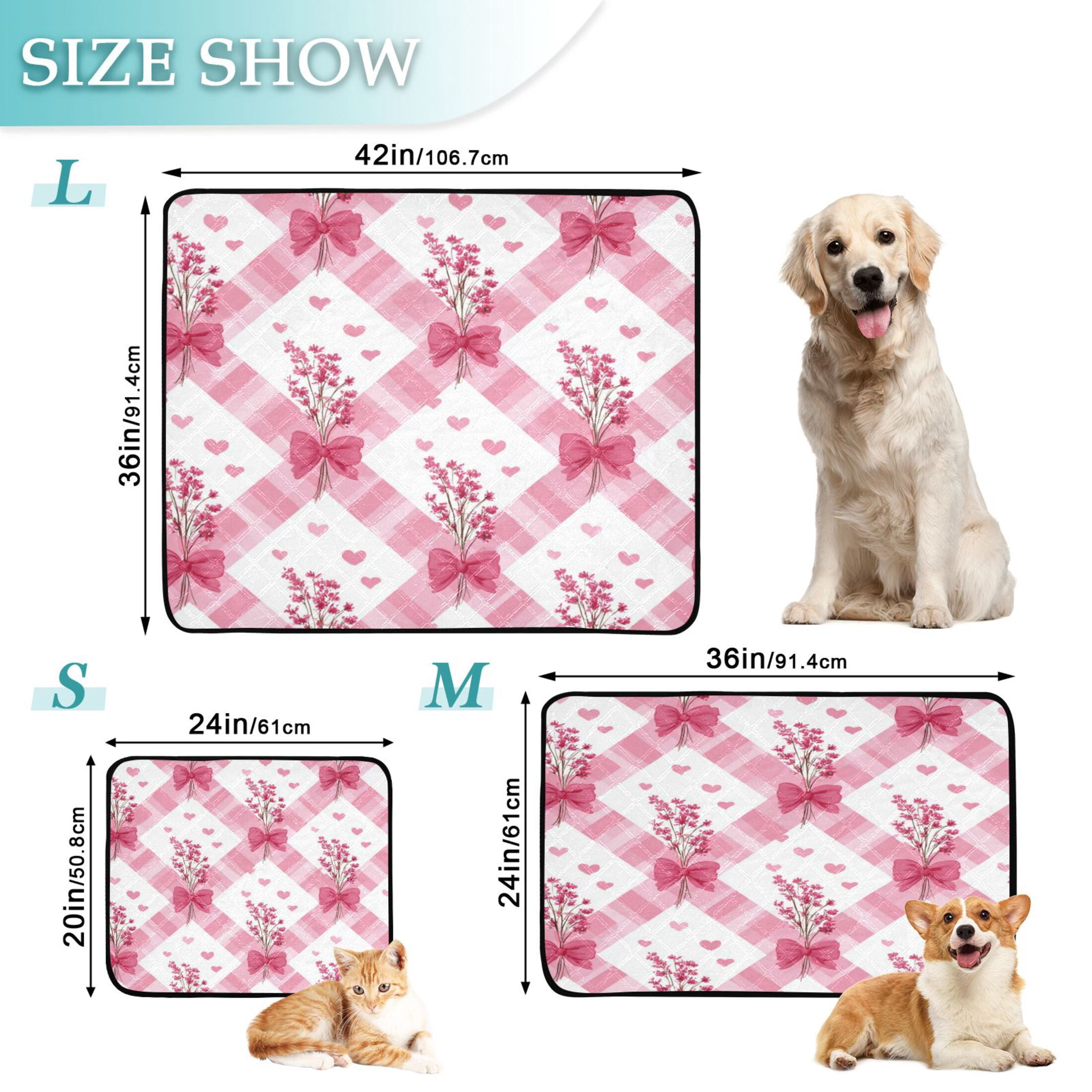 Washable Pet Pee Pads Soft Plush Absorbent Mat Non-Slip Floor Protector for for Dogs & Cats Bows and Wildflowers Pattern