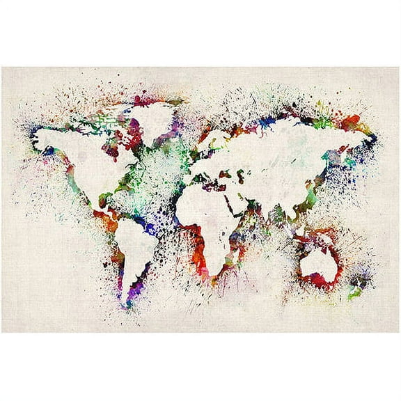 Trademark Art "World Map - Paint Splashes" Canvas Art by Michael Tompsett