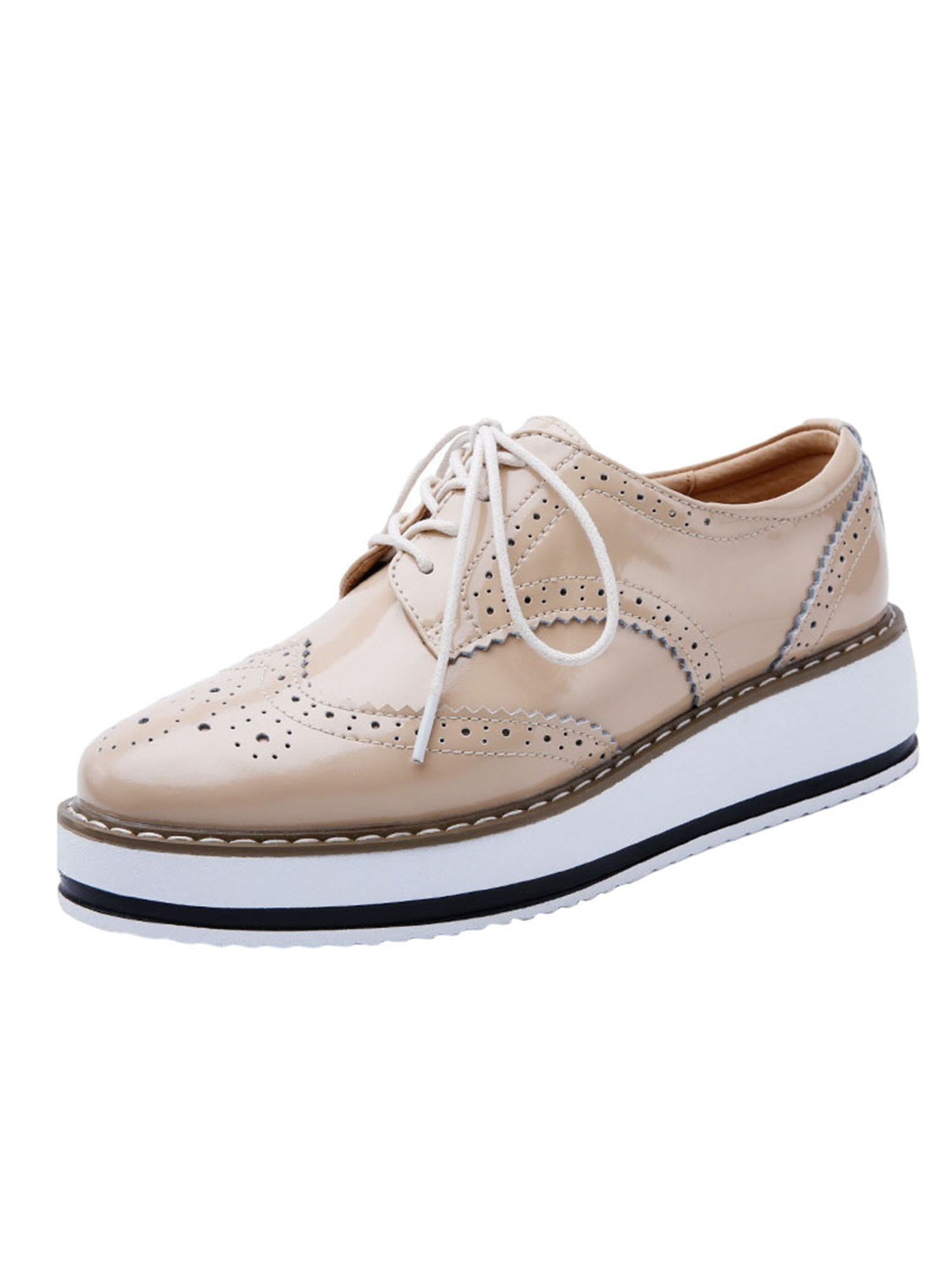 Women's Brogues OL Casual Comfy Flat Trainers Lace Up Oxfords Office Work Shoes 