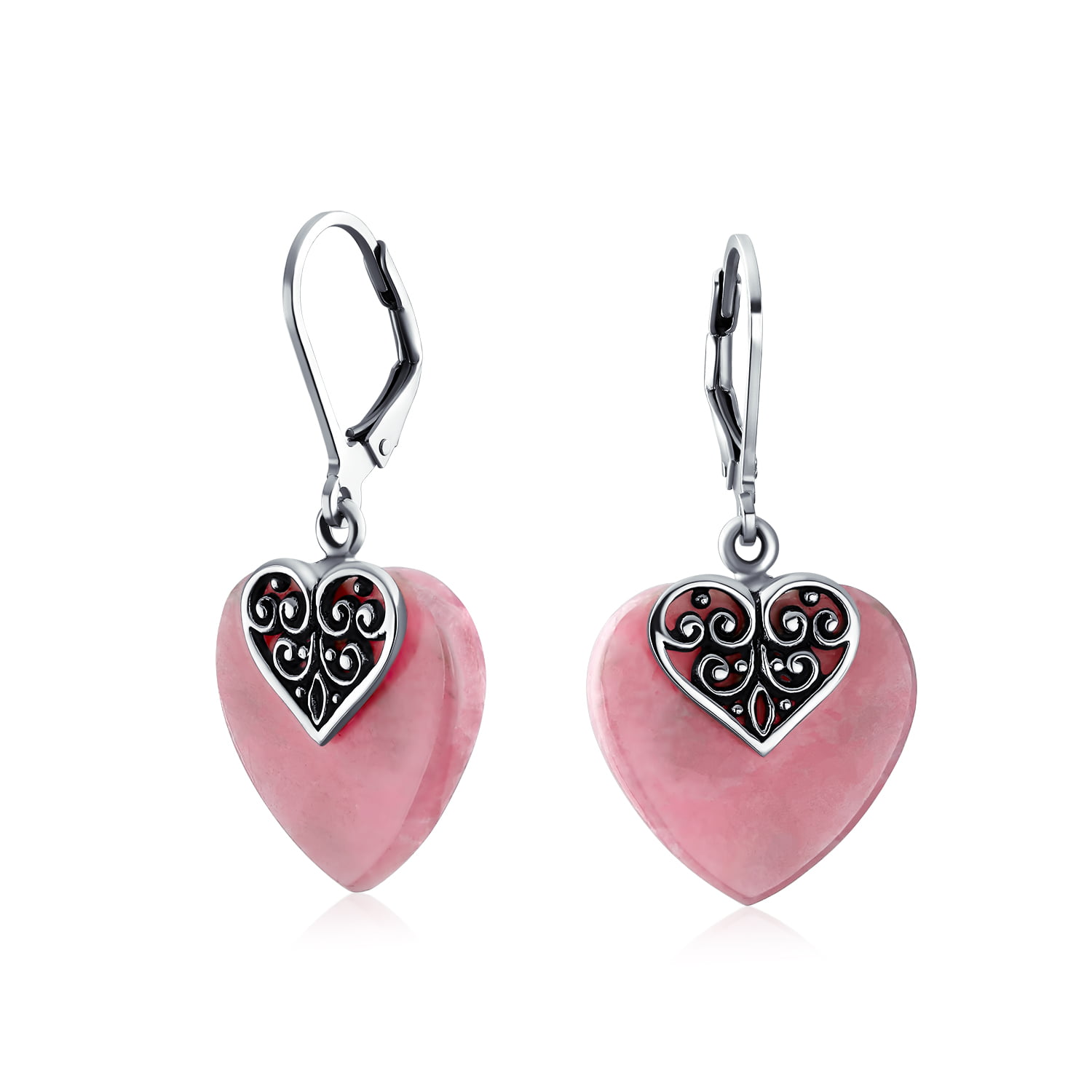 Heart Rhodochrosite Earring/Sterling Silver Earring/Natural Rhodochrosite Heart Earring /Pink  Heart Earring/Valentine Gift
