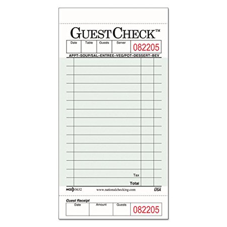 National Checking NTC G3632 Guest Check Pad with Customer Receipt Stub, 3 1/2" Width x 6 3/4" Height, 50 Checks/Pad (Pack of 50)