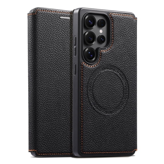 for Samsung Galaxy S25 Case Wallet Compatible with MagSafe, Ultra Slim PU Leather Flip Card Slots Holder Stand Shockproof Magnetic Women Men Phone Cover for Samsung Galaxy S25, Black