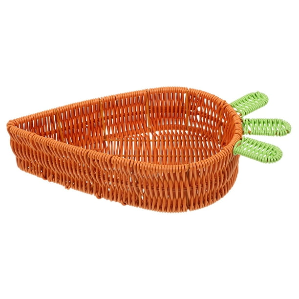 Cesta de ratán para guardar verduras y servir. Cesta de pan artesanal con forma de zanahoria. Pequeño 29.5x19.5x7cm