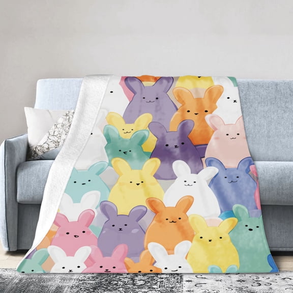 JOOCAR Happy Easter Colorful Bunny Pattern Flannel Throw Blanket For Gift Home Sofa Bed Decoration 60x50 inch