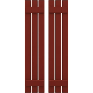 Ekena Millwork 11 1/2"W x 77"H Americraft Three Board (2 Batten) Exterior Real Wood Spaced Board-n-Batten Shutters (Per Pair), Pepper Red